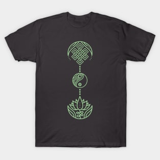 Spiritual Symbols - Yin Yang - Unalome - Lotus - Green T-Shirt